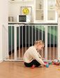 Babelio Metal Baby Gate, 29-43" Auto Close Easy Install Pet Gate PressGuard P7, Extra Wide Walk Thru Child Safety Gate, 30" Tall Pressure Mounted Dog Gate for Doorways & Stairs, White