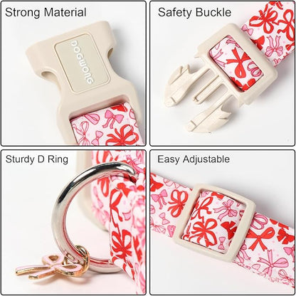 DOGWONG Cute Dog Collar, Pink Bow Pattern Dog Collar, Girl Female Dog Collars with Strong Plastic Buckle for Medium Large Dogs,L