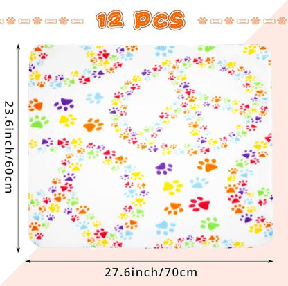 Tatuo 12 Pieces Puppy Blanket for Litter Dog Bulk Summer Throw Blanket Puppy Fleece Blanket with Paw Print Soft Sleep Mat Washable Pet Pad for Kitten Puppy Small Animals(Assorted Style)