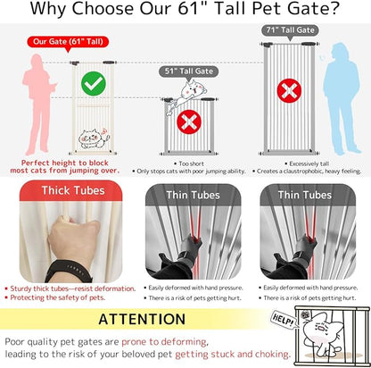 Lumizone Extra Tall Cat Gate 61.02" High Pressure Mounted Extra Wide 59.25"-63.38" (17Sizes) 1.37" Gap No Drilling Auto-Close Tall Pet Gate for Dogs (Cream, 59.25"-63.38" W)