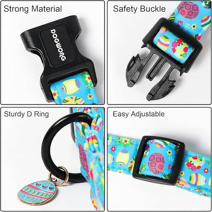 DOGWONG Easter Dog Collar, Cute Easter Egg Pet Collar Durable Holiday Girl Boy Adjustable Cotton Dog Collars with Quick Release Buckle for Puppy Small Medium Dogs,M Visit the Elegant little tail Store