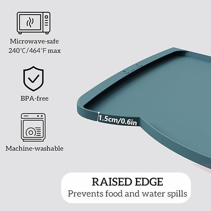 OHMO Dog Food Mat(Light Blue, 24 * 15'') w/Residue Collection Pocket Silicone Pet Feeding Mat for Floor High Edges Anti Spills Waterproof Cat Water Bowl Tray, Easy Clean Placemat