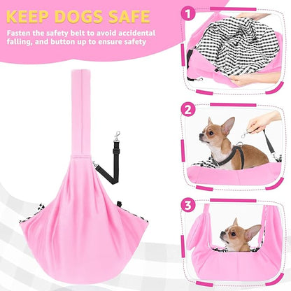 SlowTon Dog Carrier Sling - Thick Padded Shoulder Strap Adjustable Dog Carriers for Small Dogs, Puppy Carrier Purse for Pet Cat with Front Zipper Pocket Safety Belt Machine Washable (Baby Pink, M)