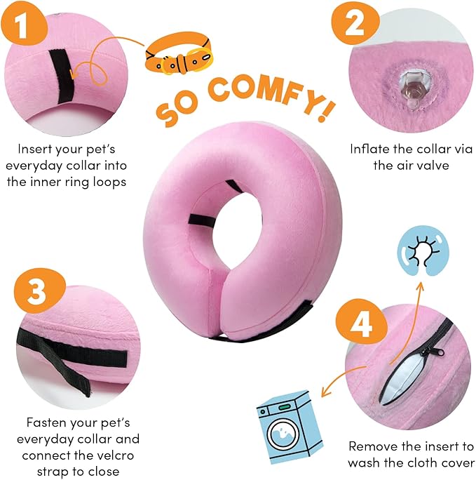 BENCMATE Inflatable Dog Cone Collar Alternative, Soft Dog Cone for Small Medium Large Dogs and Cats, Neck Recovery ECollar Donut Collar After Surgery (XLarge, Pink)