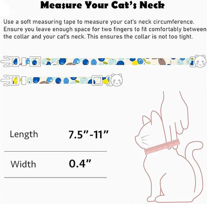 2 Pack Cotton Breakaway Cat Collars Set with Bell and Flower Pendant, Cute Floral Fruit Patterned, Adjustable 7.5-11Inch, Include A Mouse Toy Gift (Watermelon Blueberry)