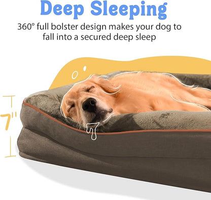 Washable Orthopedic Large Dog Bed - Big Dog Beds with Removable Waterproof Cover and Non-Slip Bottom XL Large Pet Beds with Bolster Extra Large Dogs Bed