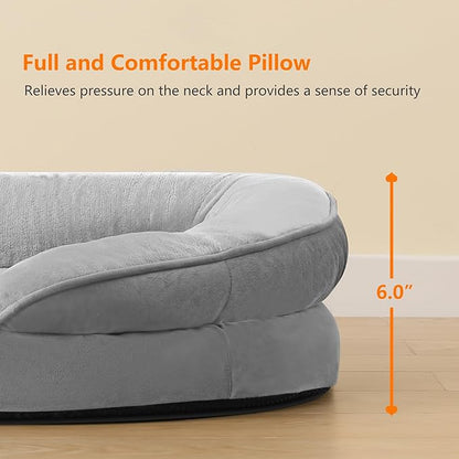 Dwanton Orthopedic Dog Bed for Medium Dogs with Gel Memory Foam, Waterproof Dog Sofa, Washable Pet Bed with Four Sided Bolster Cushion, Removable Cover & Non-Slip Bottom, 35", Light Gray