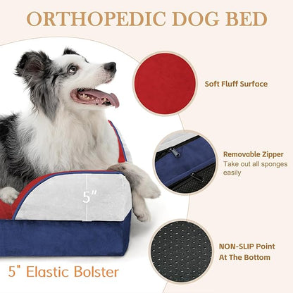 Comfort Expression Orthopedic Dog Bed for Extra Large Dogs 42x30 Inch, Waterproof Egg Crate Foam XL Pet Bed with Removable Bolsters, Dog Couch with Washable Cover & Non-Slip Bottom, American Flag 2