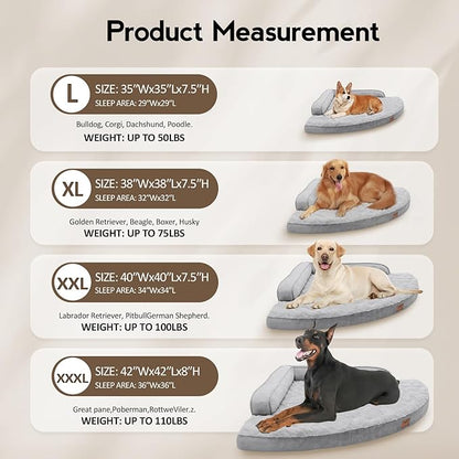 Large Dog Bed - XL Orthopedic Egg-Crate Memory Foam Dog Beds with Removable Washable Cover, Waterproof Pet Beds with Non-Slip Bottom, Grey