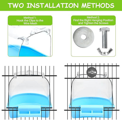 Supkiir 4Pcs Clear Bird Bath for Cage, Parakeet Bath Cage Accessories with Water Injectors, Hanging Bird Bath Box Parrot Bird Bathing Tub for Small Birds Cockatiel Conure Canary Budgies