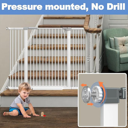 40.5"-54.7" Baby Gates for Doorways, 40.5" Tall Dog Gate Indoor, Walk Through Pet Gates No Drilling Auto Close Pressure Mounted Safety Child Toddler Gate, White
