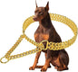 Stainless Steel 18K Gold Dog Chain Collar - Adjustable, Chew Proof, Double Row Cuban Link for Large, Small, Medium Dogs