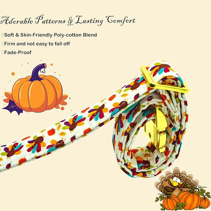 Thanksgiving Dog Collar, Turkey Dogs Collars Bow Tie Pet Collar Adjustable Pet Collars Premium Metal Buckle Autumn Leaf Necklace for Samll Dogs