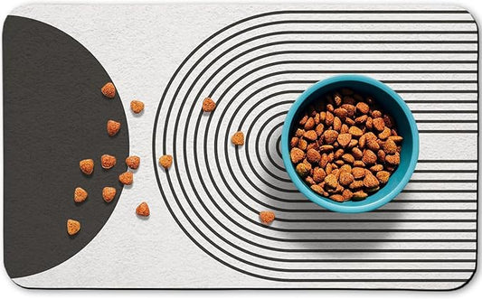 Dog Food Mats for Floors Waterproof, Cat Water Bowl Mats Pet Feeding Absorbent Mat Placemats for Food and Water Black Bohemia 17 * 30 inch