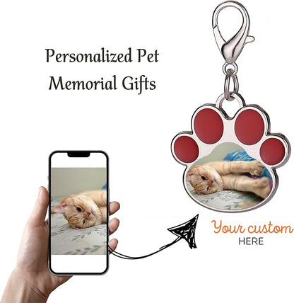 Custom Pet Photo Keychain Personalized Photo Pawprint Dog Tag Keychain Engraved Keyring Animal Pet Lover