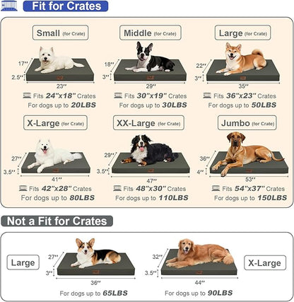 Outdoor Dog Bed for Small Dogs, Waterproof Dog Crate Bed for Medium Dogs Cats, Orthopedic Egg Crate Foam Pet Bed with Washable Removable Oxford Cover, Brown