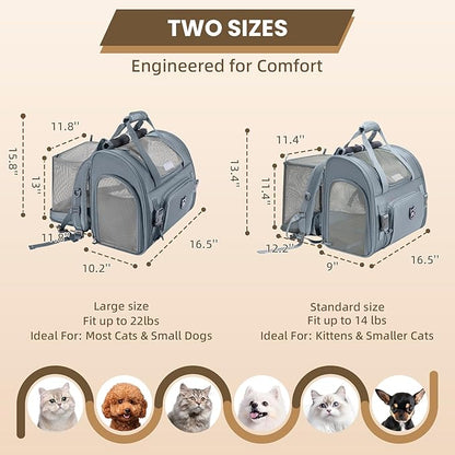 Lollimeow Expandable Cat Carrier Backpack for Large Cats - Airline Approved Pet Carrier Backpack for Small Dogs, Hiking & Travel, Waterproof with Breathable Mesh, 22lbs Capacity (Light Grey, Large)
