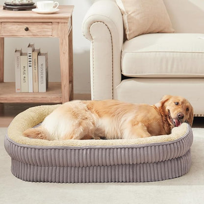 Orthopedic Dog Bed for Large Dogs Breeds, High Density Egg Crate Foam Dog Sofa Beds,Oval Kennel Bed, Pet Couch Bed with Four Sided Bolster, Removable Washable Cover& Non-Slip Bottom