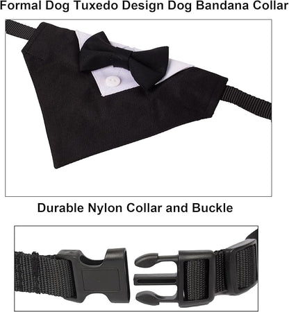 ADOGGYGO Formal Dog Tuxedo, Wedding Dog Collar with Bow Tie, Adjustable Pet Wedding Collar Bandana for Small Medium Large Dogs (Small, Black)
