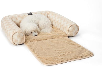Nicole Miller New York PET Kendall Fluted Geo Cozy Couch Protector Pet Bed, Cozy & Calming, Non-Slip Bottom, Machine Washable, Taupe, Large 40"x23"x4"