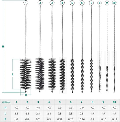 CiaraQ Bottle Cleaning Brushes, 8 Inch Nylon Tube Brush Set, Cleaner for Narrow Neck Bottles Cups with Hook, Set of 10pcs