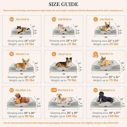Comfort Expression Orthopedic Dog Bed for Extra Large Dogs 53x42 Inch, Waterproof Egg Crate Foam XXL Pet Bed with Removable Bolsters, Dog Couch with Washable Cover & Non-Slip Bottom, Grey White