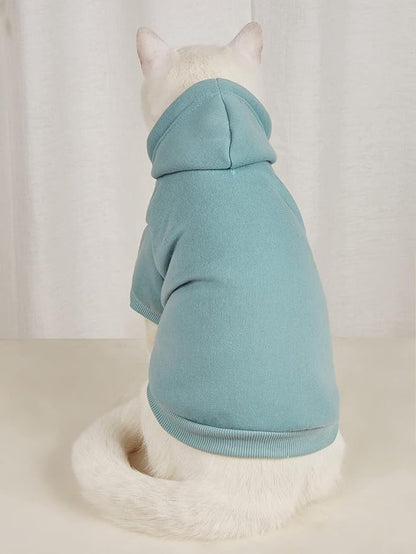 QWINEE Basic Dog Hoodie Sweatshirt Puppy Sweater Warm Cat Costumes Pet Clothes for Chihuahua Puppy Kitten Small Medium Dogs Cadet Blue Medium