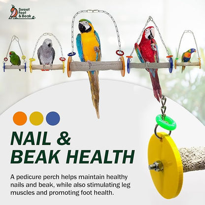 Sweet Feet and Beak Roll Bird Swing - Pumice Perch Bird Toys Trims Nails and Beaks, Safe and Non-Toxic Bird Cage Accessories for Small and Large Birds, Swinging Toys Birds Will Love, Small 7.5 Inches