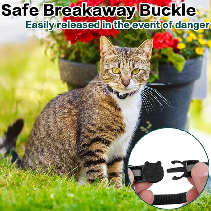 Airtag Cat Collar Breakaway, Reflective Kitten Collar with Apple Air Tag Holder and Bell for Girl Boy Cats, 0.4 Inches in Width and Lightweight(Yellow)