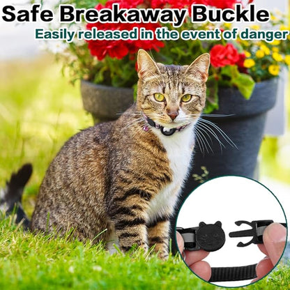Airtag Cat Collar Breakaway, Reflective Kitten Collar with Apple Air Tag Holder and Bell for Girl Boy Cats, 0.4 Inches in Width and Lightweight(Yellow)