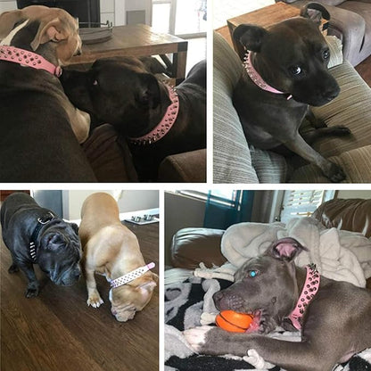 TEEMERRYCA Adjustable Leather Spiked Studded Dog Collars with a Squeak Ball Gift for Small Medium Large Pets Like Cats/Pit Bull/Bulldog/Pugs/Husky, Pink, XL 17.7-20.5 inches