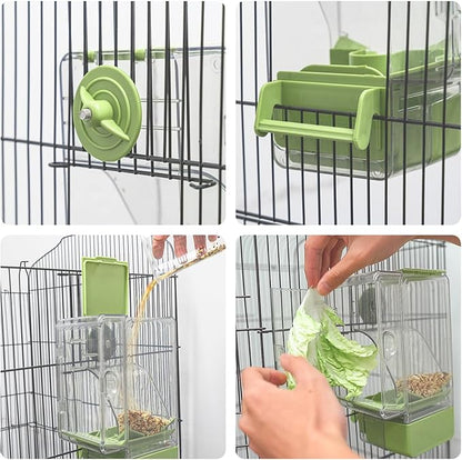 Automatic Bird Feeder, No Mess Bird Cage Feeder with Perch Multi-Functional Holder for Fruits Vegetables for Parakeet Canary Cockatiel Finch (Blue)