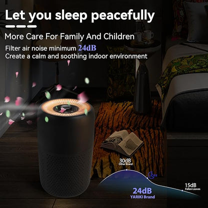 2 Pack YARIKI Air Purifiers for Bedroom Home with Aromatherapy Function,Small Air Purifier with Nightlight Speed Control,24dB Low Noise for Better Sleep,For Pet Room Dorm Kitchen,P60 (Black)
