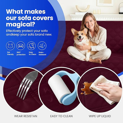 Waterproof Dog Bed Cover, Non-Slip Dog Blanket for Couch, Couch Covers for Dogs Washable, Pet Blanket for Furniture, Pet Bed Mat for Sofa, Car, Pet Supplies Christmas (82x82 Inch, Burgundy)