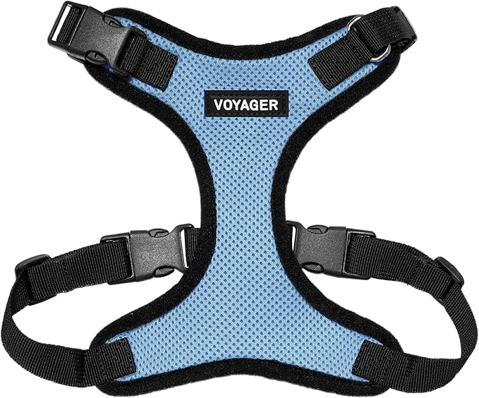Voyager Step-in Pet Harness - All Weather Mesh, Adjustable Step in Harness for Cats and Dogs by Best Pet Supplies - Baby Blue/Black Trim, XS
