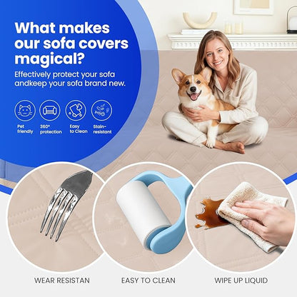 Waterproof Dog Bed Cover, Non-Slip Dog Blanket for Couch, Couch Covers for Dogs Washable, Pet Blanket for Furniture, Pet Bed Mat for Sofa, Car, Pet Supplies (68x82 Inch, Beige)