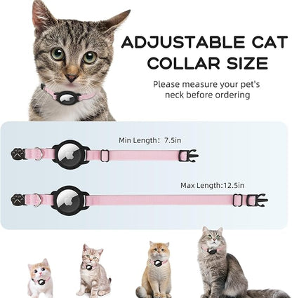 AirTag Cat Collars, Stretchy Collar with Apple AirTag Holder and Bell, Breakaway Ultra Design Elastic GPS Tracking Collars for Cats and Puppies, (7.5-12.5 Inch), Pink
