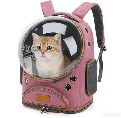 Cat Backpack Carrier, Breathable Cat Carrier Large Space Bubble Pet Backpack for Small Dog and Large cat up to 18lbs, Transparent & Foldable Pet Carrier for Travel Hiking (Pink)