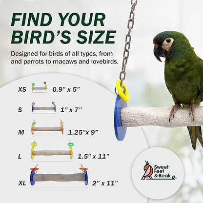 Sweet Feet and Beak Roll Bird Swing - Pumice Perch Bird Toys Trims Nails and Beaks, Safe and Non-Toxic Bird Cage Accessories for Small and Large Birds, Swinging Toys Birds Will Love, Medium 9 Inches