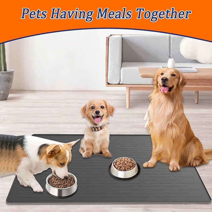 40"x30" XXL Silicone Dog Feeding Mat, 1.5MM Extra Thick Dog Bowl Mat for Food and Water, Large Non-Slip Placemat with High Edges for Dogs Bowls, Easy to Clean, Dark Gray