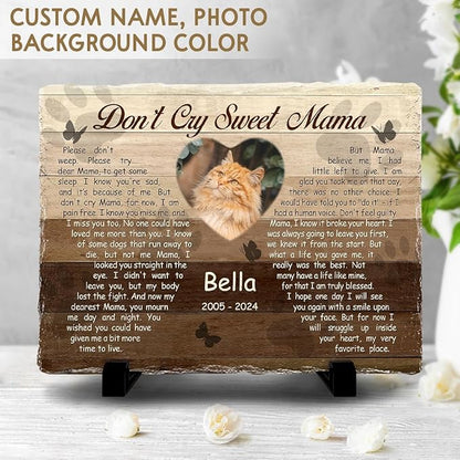 Customizable Pet Memorial Headstone for Cat - Selective Base Color to Engrave Loving Sign - Sweet Cat Mom Gifts, Remember in Memory of Cats