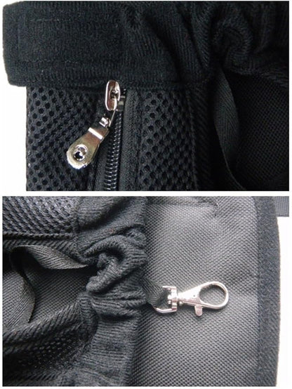 Pet Dog Puppy Cat Carrier Five Holes Backpack Double Shoulder Straps Canvas Cotton Front Chest Backpack Bag(Black, Large)