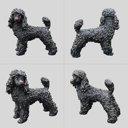 Poodle Statue Outdoor Decorations – Outdoor Dog Statue Standing Black Poodle with Removable Solar Light & Welcome Sign for Garden Décor