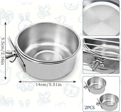 PINVNBY 2PCS Parrot Feeding Cups Birds Food Dish Stainless Steel Parrot Feeders Water Cage Bowls with Clamp Holder for Cockatiel Conure Parakeet Macaw Small Animal (Size: L)