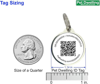 Pet Dwelling QR Code Pet ID Tag – Smart Dog & Cat ID Tags for Pet Safety, Free Personalized Online Profile, Instant Scan Alerts, AI Insights (Lux Rose Gold Black Paw)