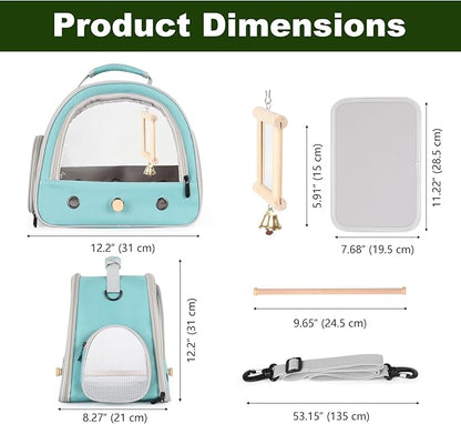 Parrot Travel Cage with Bird Cage Bells Mirror Set,Portable Small Bird Parakeet Bag with Standing Perch and Comfy Mat Bird Carry Transport Bag with Clear Window Vet Visit Shopping