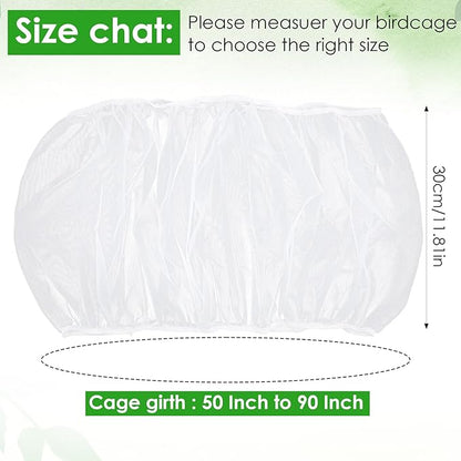 Bird Cage Seed Catcher, Mesh Net Cover Guard Soft Airy Cage Net Stretchy Skirt for Parrot Enclosures Round Square Cages(White
