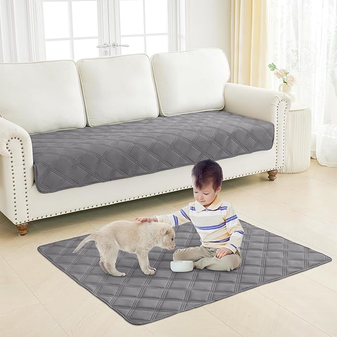 Smiry Waterproof Dog Bed Cover Blanket 52x82, Soft Reversible Pet Blanket, Washable Leakproof Cats Dogs Couch Cover for Sofa, Couch, Furniture, Grey/Dark Grey