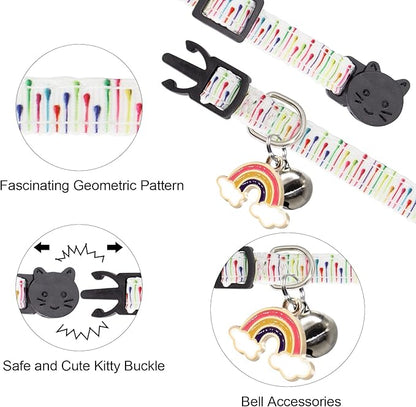 2 Pack Breakaway Cat Collar with Bells, Adjustable Kitten Safety Collars for Boys & Girls, Black+White