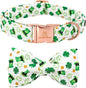 Lionheart glory Dog Bow Collar St. Patrick's Day Dog Collar for Medium Dogs, Adjustable Green Collars Lucky Clover Shamrock Dog Collar with Bowtie Pet Collar Bows